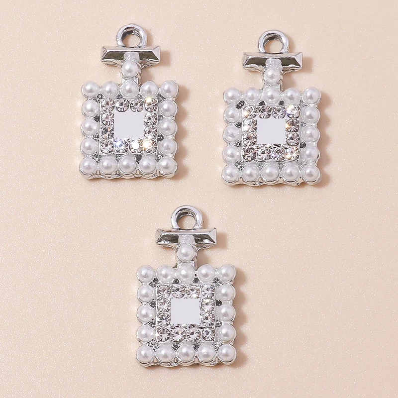 Exquisite 10pcs Brand Design Crystal Pearl Perfume Bottle Pendants for Bracelets Earrings Jewelry Making