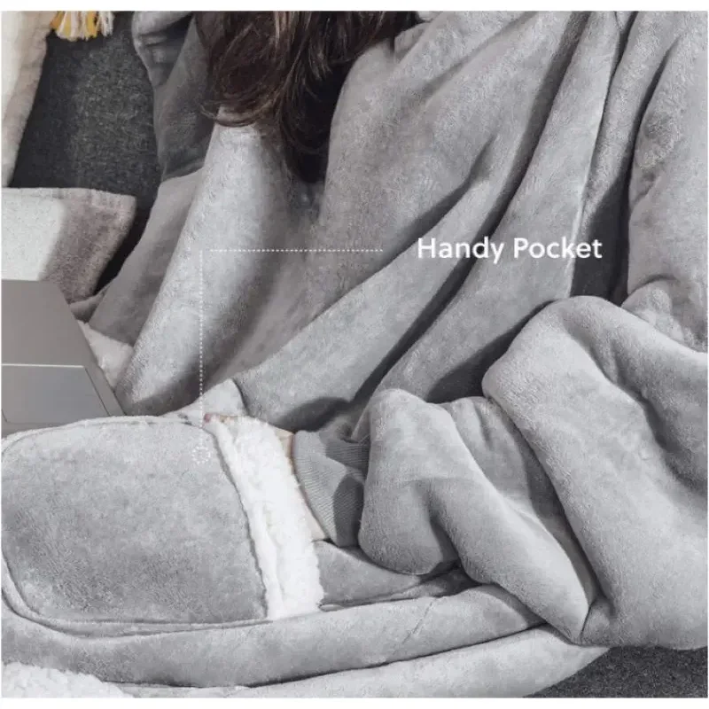 Sudaderas con capucha de invierno, manta gruesa y cálida de lana gigante para TV, manta usable de gran tamaño con mangas de franela, manta con capucha
