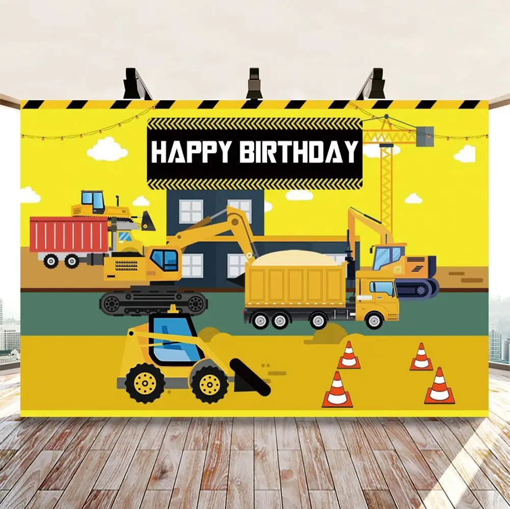 

Happy 1st Birthday Party Construction Vehicle Engineering Customized Poster Photography Background Photo Backdrop Photo