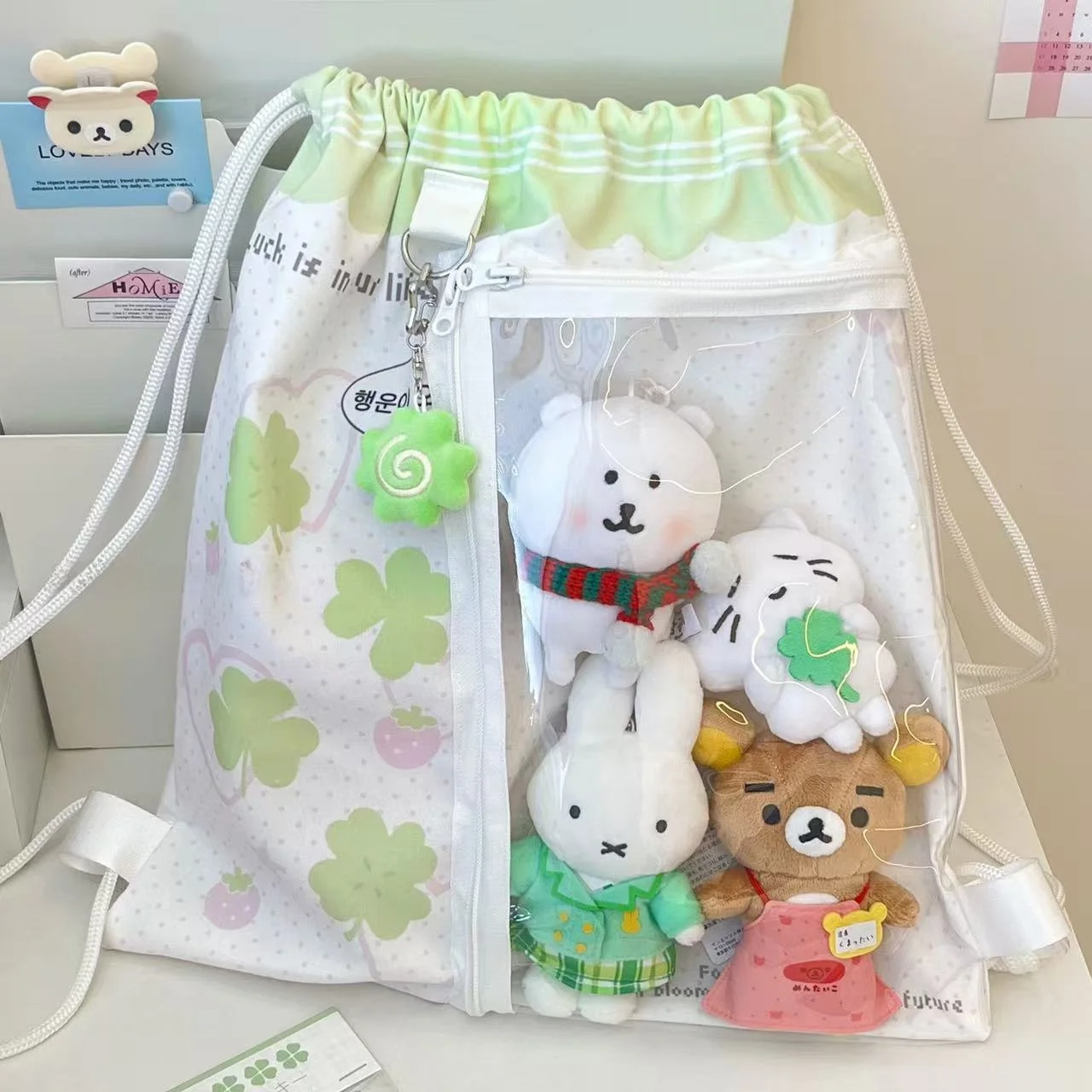 

Original Four Le Clover Heart Dstring Pain Bag Large Capaci Canvas Bapa Casual Soft Printed Youth oulder Bag
