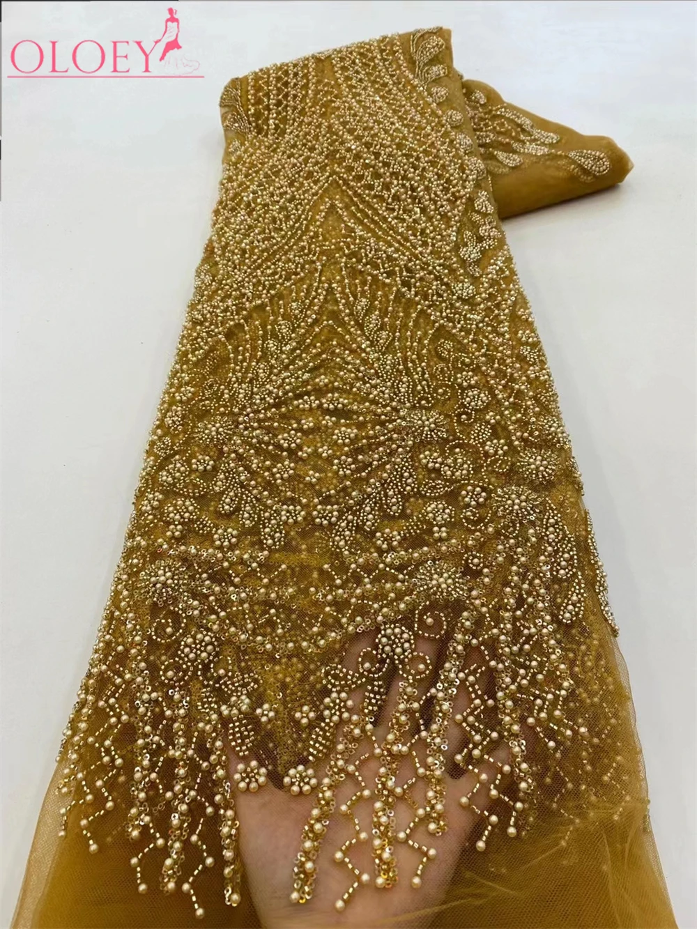 Tissu Africain NigWin en Dentelle Perlée avec Paillettes, Broderie Française Faite à la Main, pour Robe de Mariée, Nouvelle Mode