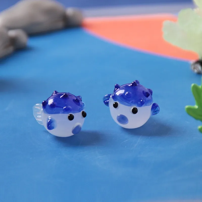 

Creative Home Decor Pufferfish Figurines Animal Ornament Glass Craft Cute Mini Desk Office Decoration Accessory Unique Present