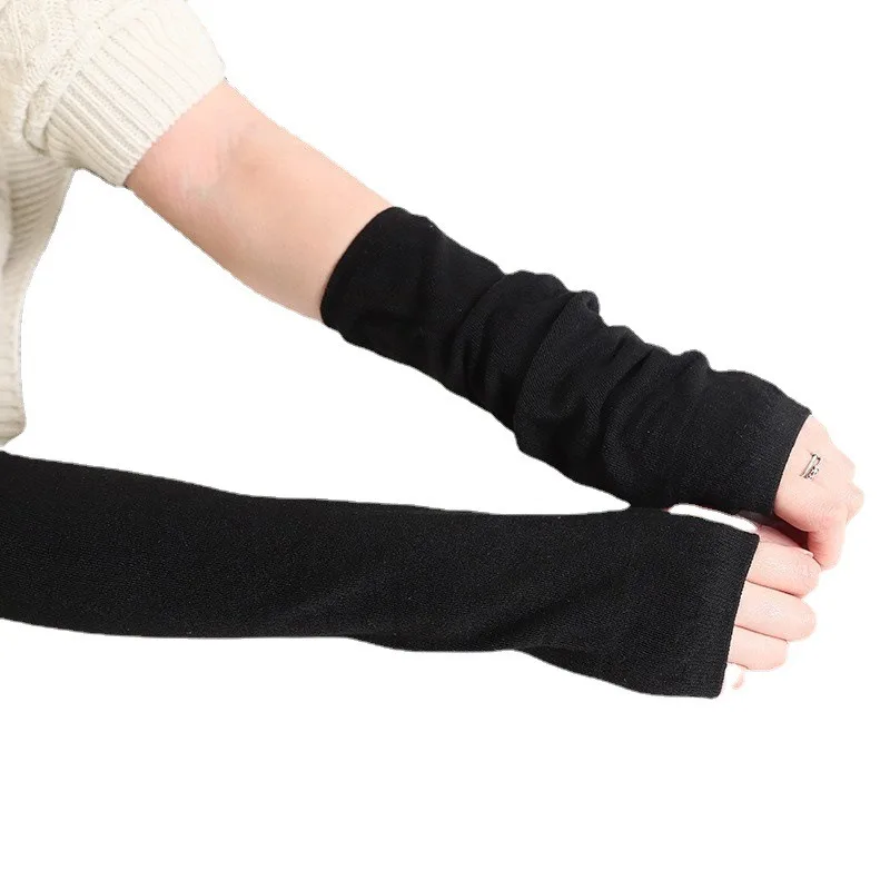 New Long Glove Arm Cover Classic Pink Black and White Striped Fingerless Elbow Gloves Warmer Knitted Wristband