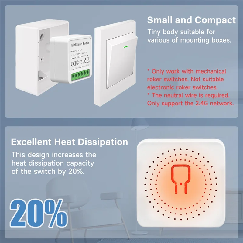 A25F-Mini Smart Switch 16A Wifi Relay Module Smart Switch Wireless Light Switch Voice Control For Smart Home Automation