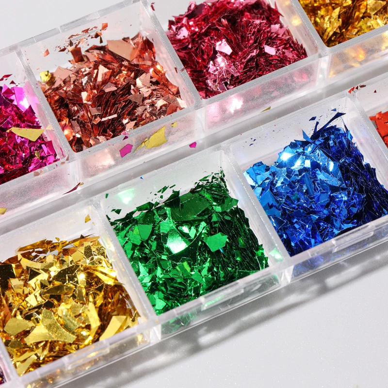 Y2K Metallic Nail Glitter paillettes irregolari specchio magico effetto Aurora fiocchi ultrasottili scintillanti 3D frammento decorazione Nail Art