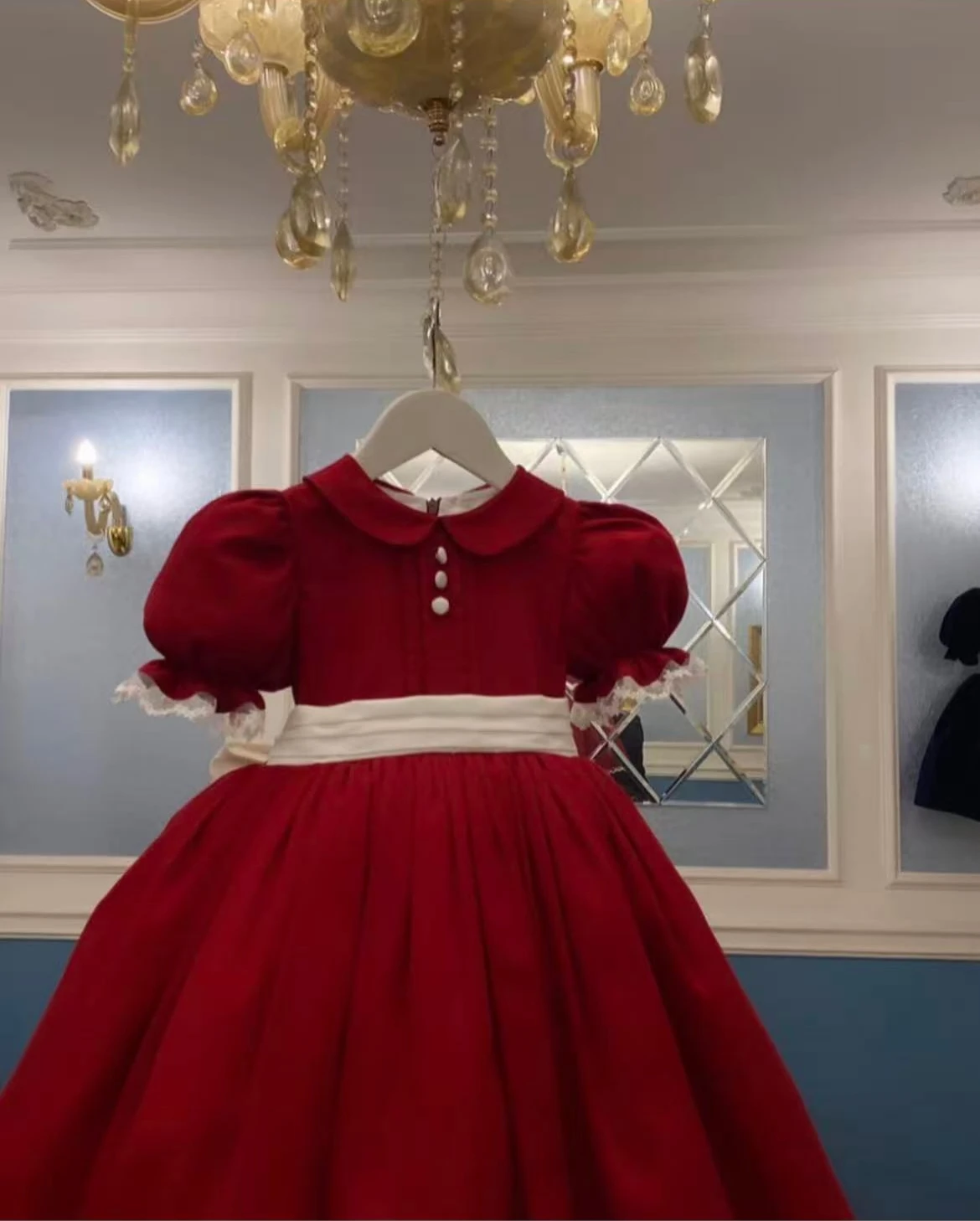 0-12Y Baby Girl Spring Autumn Red Vintage Princess Dress for Birthday Photography Holiday Eid Christmas B363