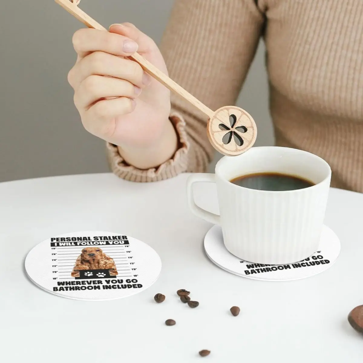 Funny English Cocker Spaniel Puppy Sayings Coasters PVC Leather Placemats Coffee Mats for Home Kitchen Dining Pads Set of 6
