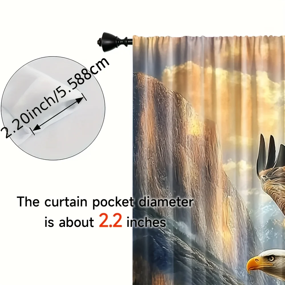 Wild Eagle Mountain Landscape Rod Pocket Curtain Golden Sunrise Pine Forest Misty Valley Realistic Pattern For Farmhouse