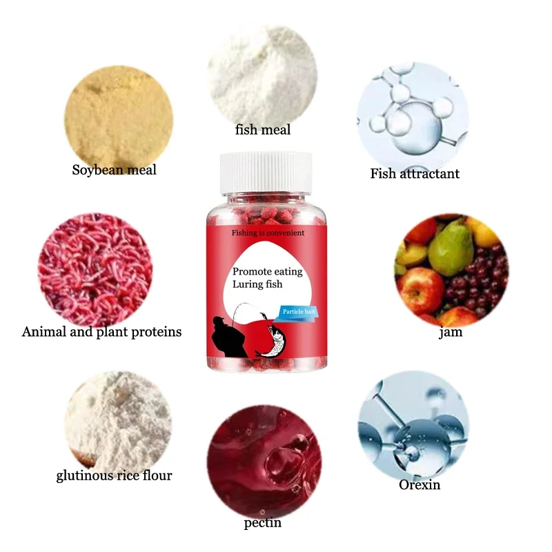 Universal concentrated bait, red fragrant fish food granules, aquatic feed, sea bass fishing bait, outdoor fishing accessories
