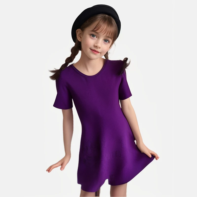 

CH Casual Pure Purple High Quality Fashion Versatile Sparkling Design Kids Dress Girls Play Clothing Holiday Gifts