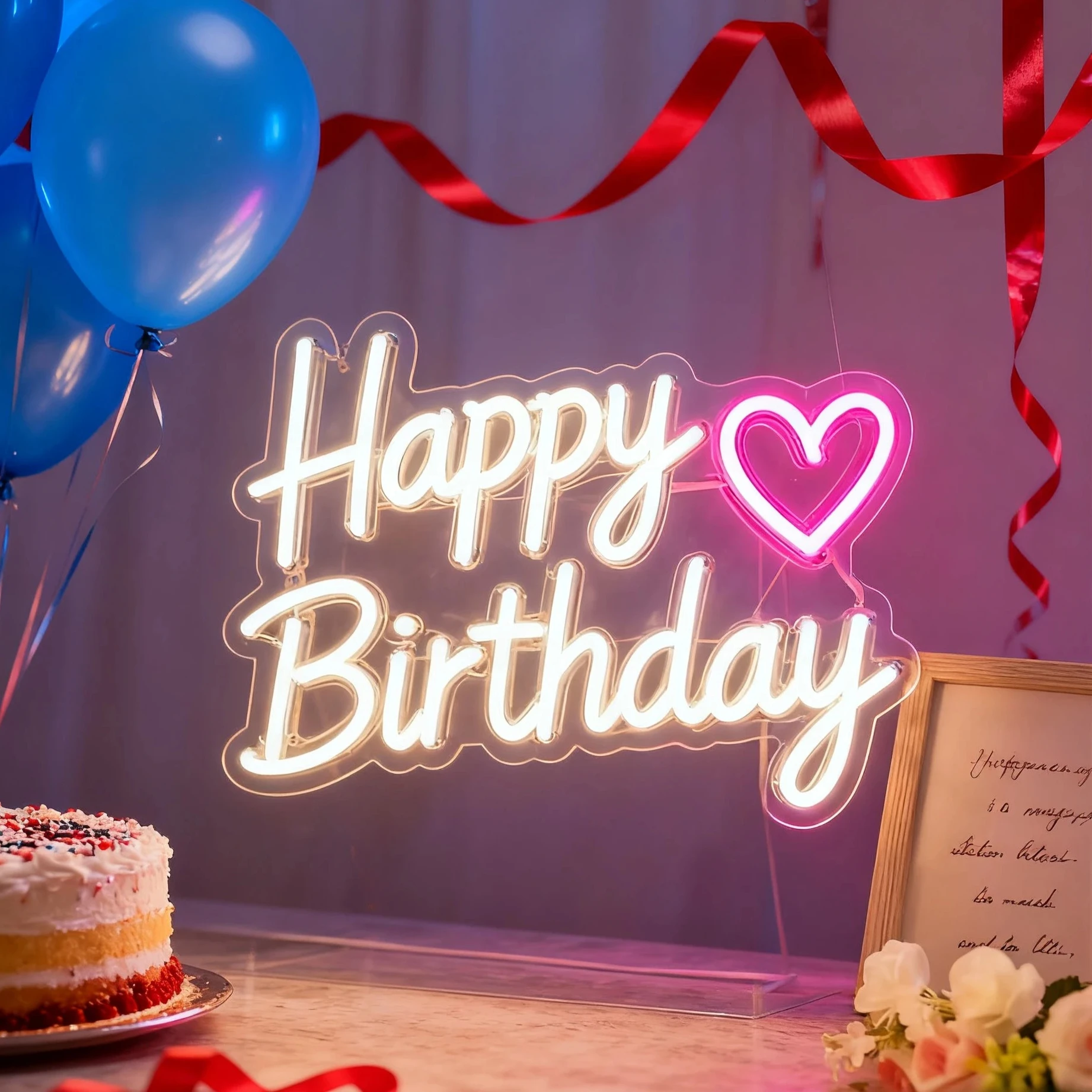 

Неоновая вывеска с надписью «С Днем Рождения», яркие светодиодные пластиковые буквы в форме сердца, декор для празднования дня рождения и украшения стен комнаты