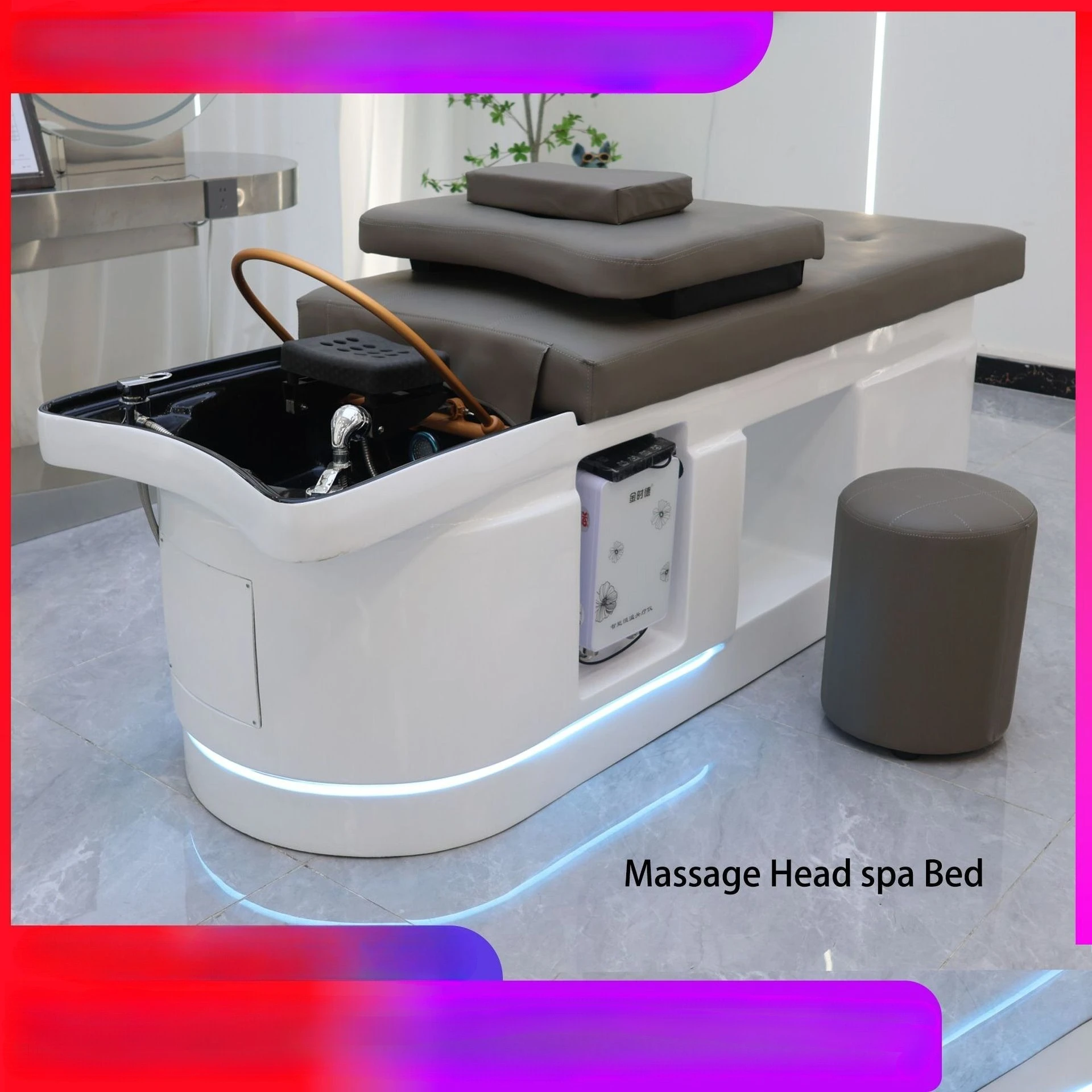 Cama de Champú de Fibra de Vidrio Premium para Terapia Capilar, Centro de Bienestar Dedicado a Salones de Belleza, Masaje Capilar Tailandés, Fumigación con Circulación de Agua