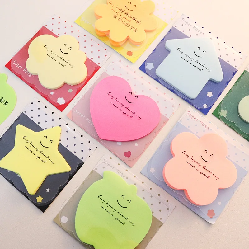 30sheets Shape Fluorescent Note Stickers, Cartoon Notice Stickers, Note Paper, N-time Stickers, Convenient  Note Memo Pad Gift