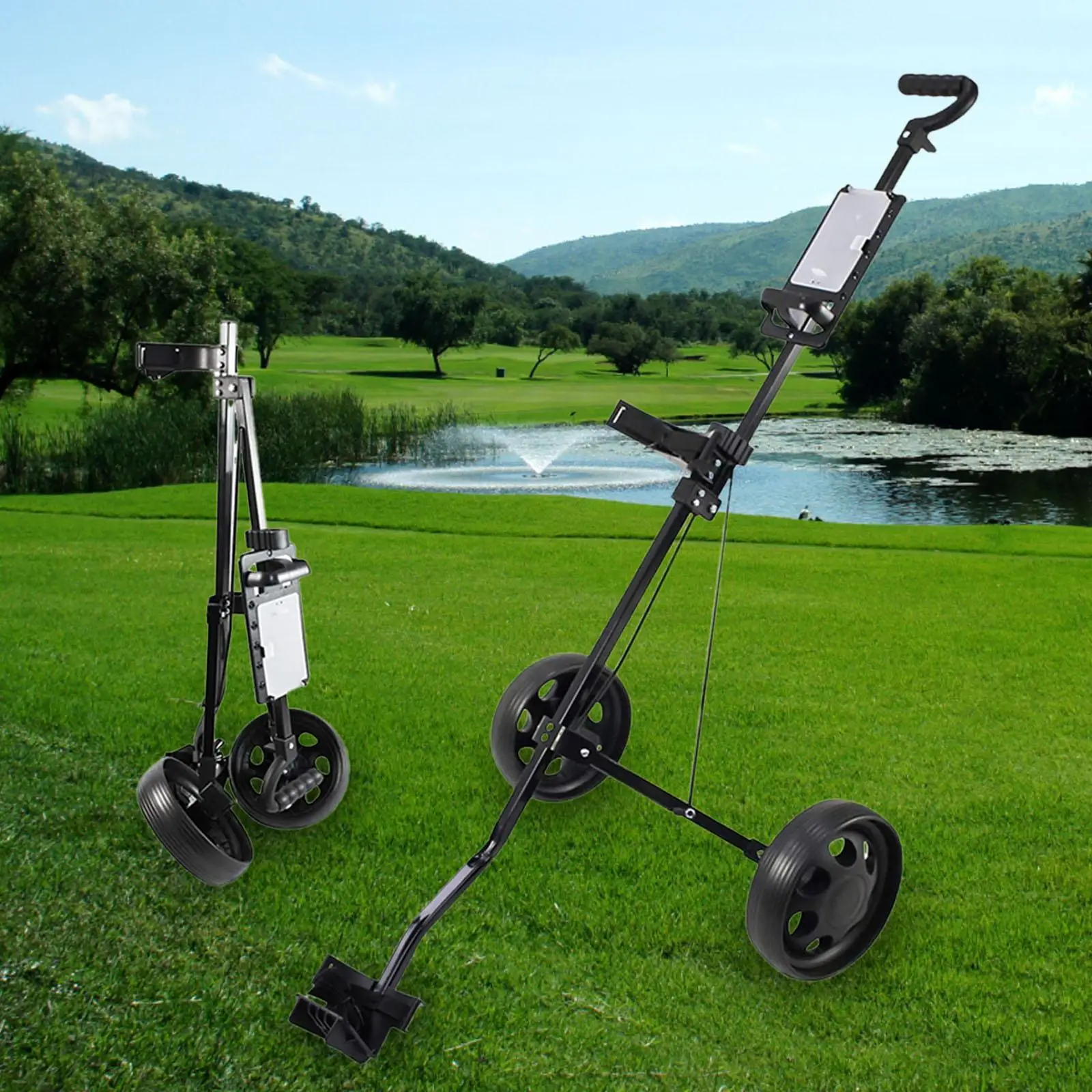 Portable Iron Push Pull Golf Cart Folding Two Wheel Golf Bag Carrier Trolley for Sporting Goods on Course
