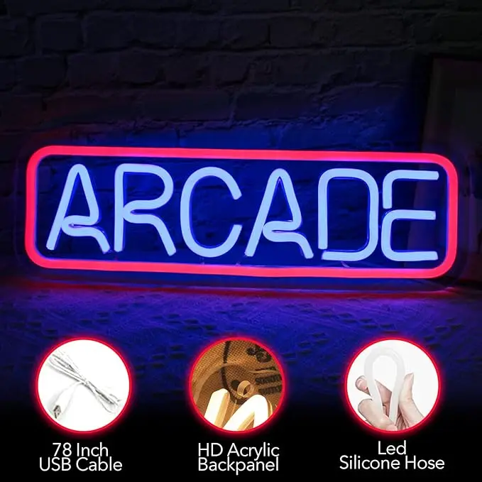 Letrero de neón Arcade, luz de neón, letreros LED, letras iluminadas para sala de juegos, hogar, Bar, Club, dormitorio, Pub, decoración de pared, regalo de cumpleaños, rosa