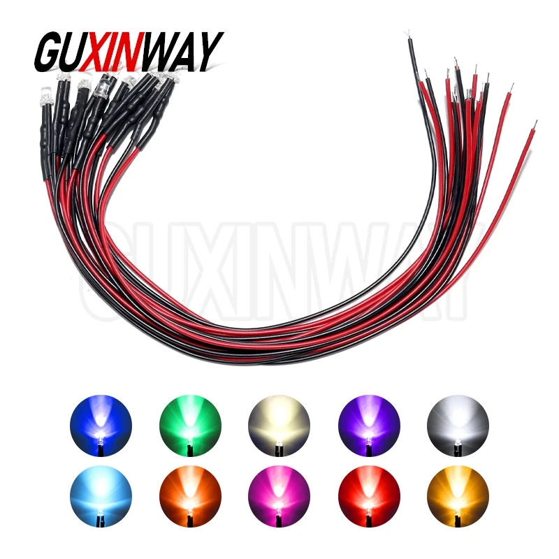10PCS Pre Wired 3mm 5mm DC 3V 6V 12V 24V LED Light Lamp Bulb Prewired Emitting Diodes Transparent Yellow Blue Green White Red