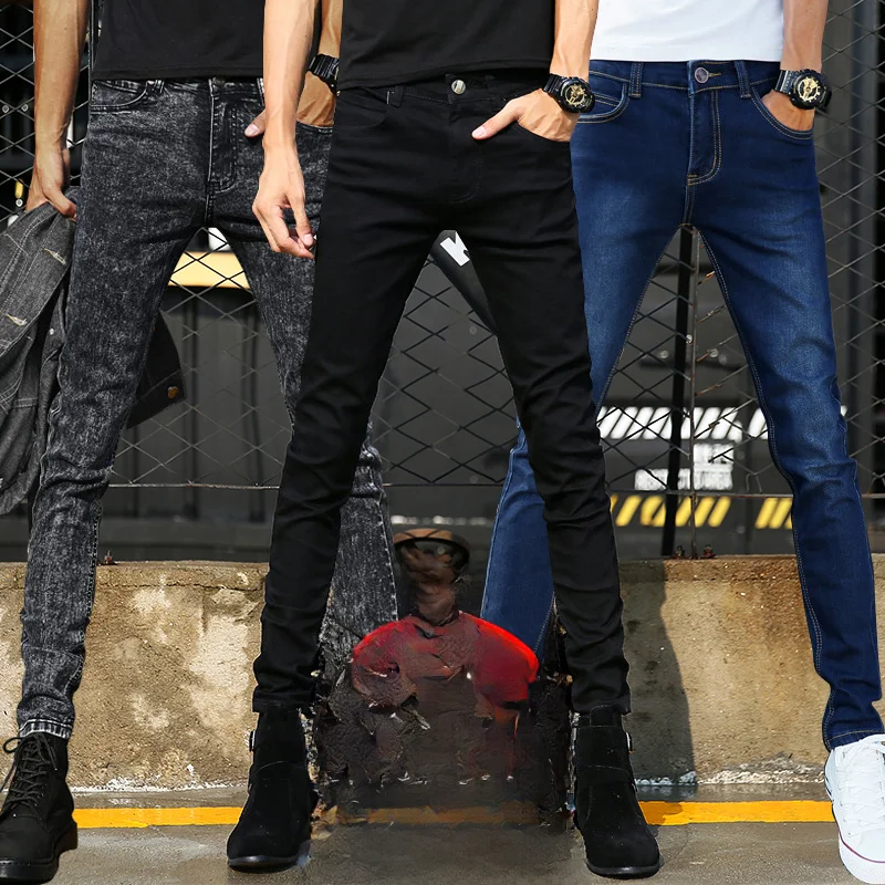 

Зимние джинсы на флисовой подкладке, мужские, модные, зауженные, с расклешенным низом, в корейском стиле, эластичные брюки, молодежные повседневные длинные брюки