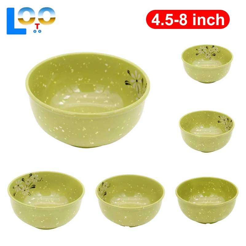Ударопрочная меламиновая миска, утолщенные цветочные миски для рисового супа, закусок, пластиковая посуда для еды, китайские миски, зеленые 4,5-8 дюймов