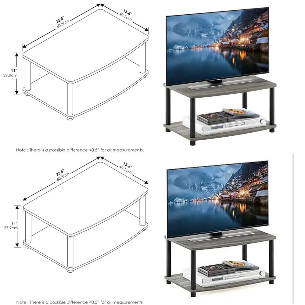 

Modern 2-Tier Wooden TV Stand - No Assembly Required, Sleek Grey and Black for Stylish Living Rooms