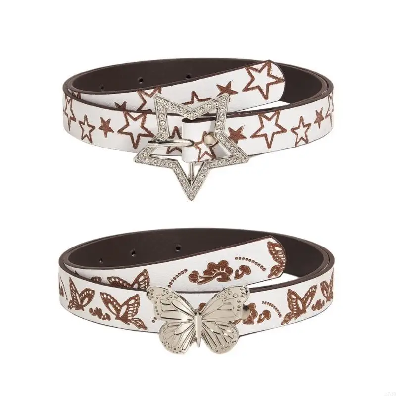 Waist Chain Butterfly Star Buckle Embossed Chain Cowgirl Belt for Women Proms Club Party for Jeans Dresses