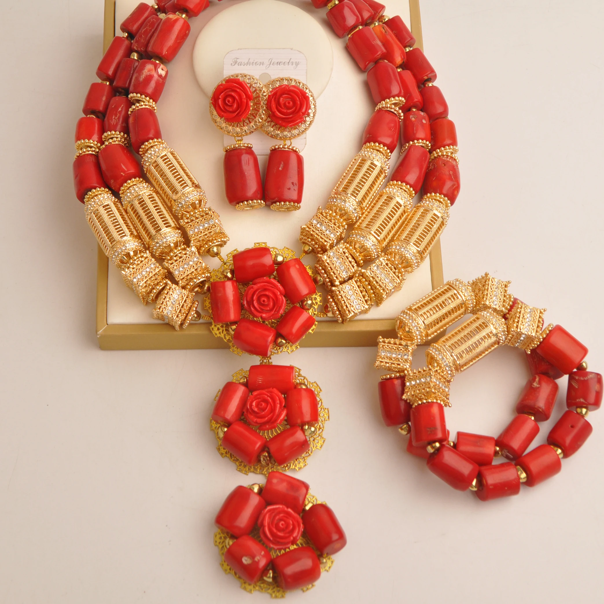 Real Red Coral Set Jewelry African Wedding Beads