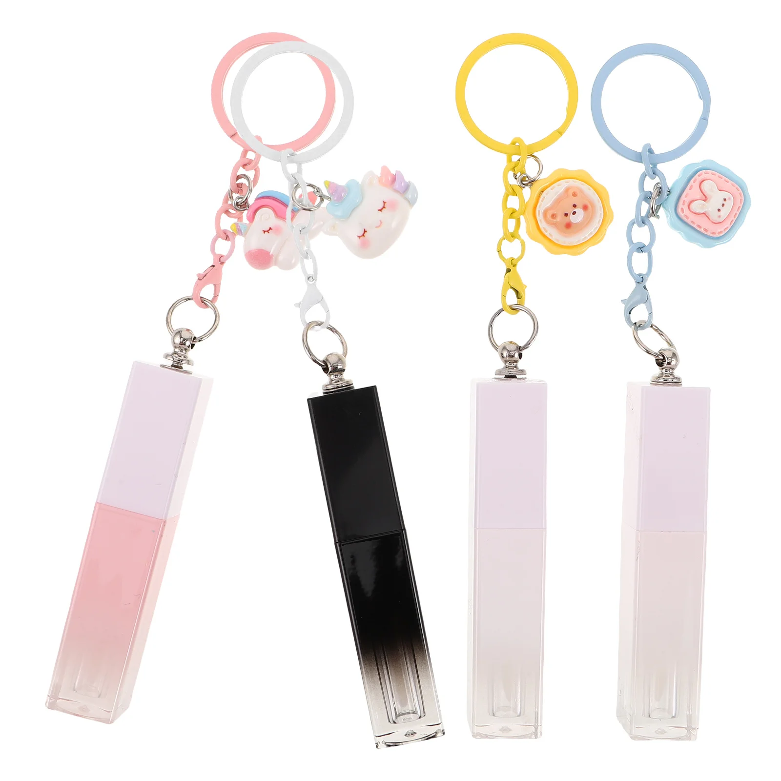 

4Pcs Gradient Lip Gloss Tubes Refillable 3Ml Empty Containers Unicorn Keychain Portable DIY Makeup Accessories Homemade