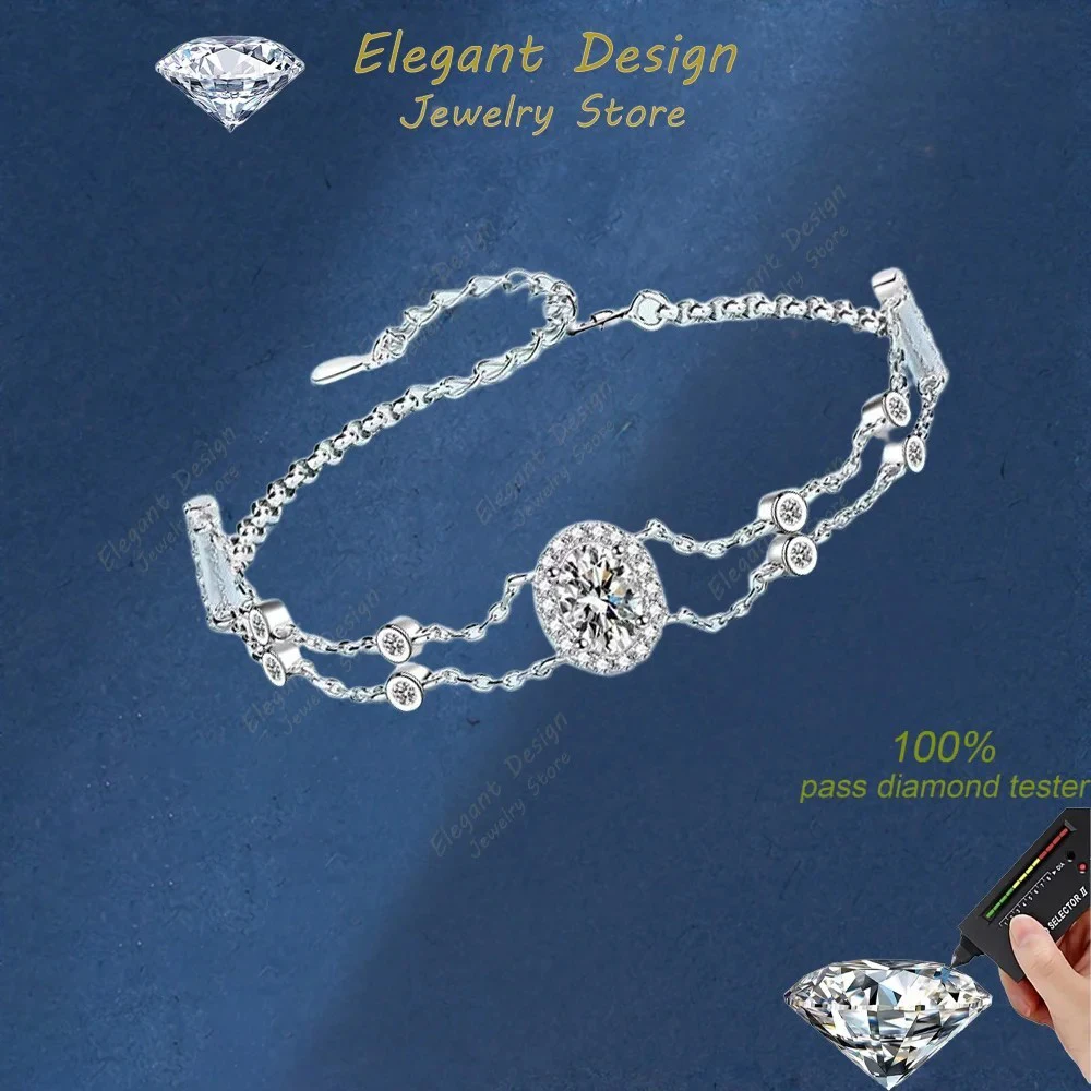 

Elegant Store 1Ct Moissanite D Color Diamond Bracelet, Classic Women's Platinum PT950 Double Chain for Girlfriend Jewelry