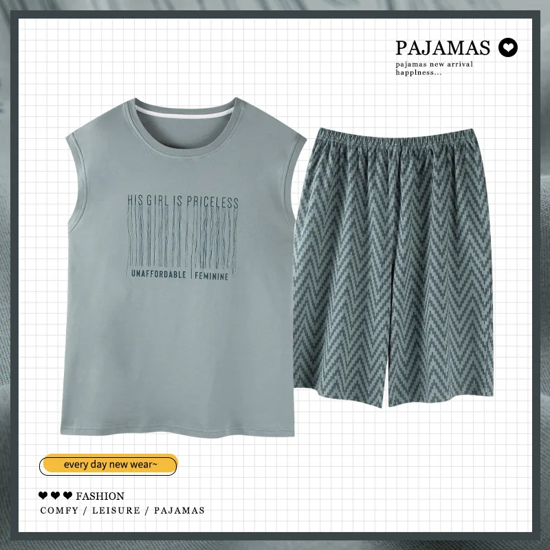 Conjunto de pijama casual solto sem mangas masculino, loungewear jovem, loungewear simples, tamanho grande, pijama para meninos, verão, novo