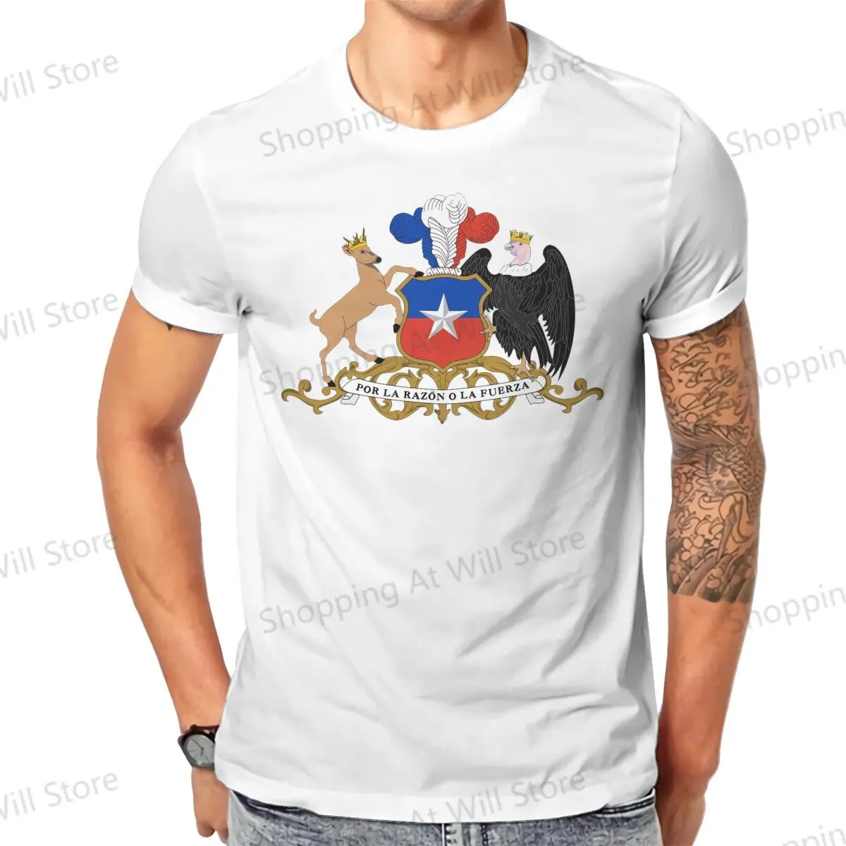 Tops 100% Cotton Leisure Sports  Chile, coat of arms Men's and women's T-shirts The Americans O neck short sleeved Tshirt