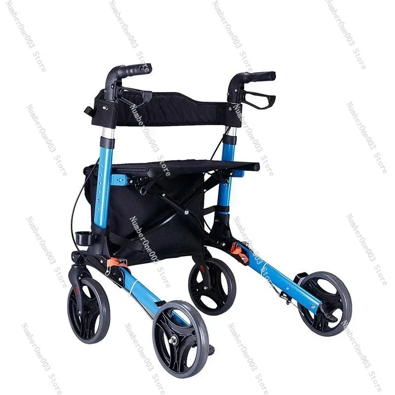 Portable Four-Wheeled Aluminum Alloy Travel Cart with Wheel Seat sitting Walker Four-Wheel Multi-Purpose Shopping Cart