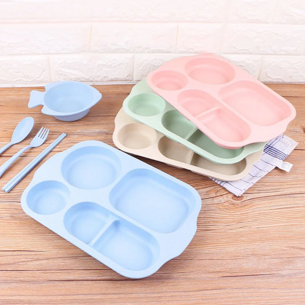 

5pcs Wheat Straw Kids Plate Set Food Grade Baby Dining Tray Tableware For Children Durable Safe Easy Clean Round Edge Placemat