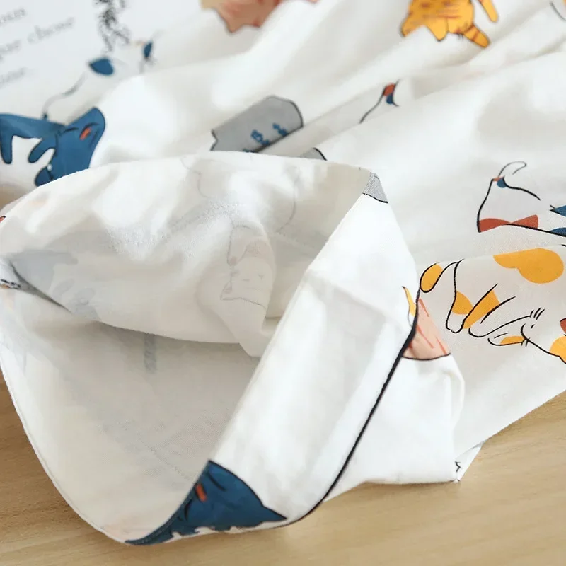 New 100% Cotton Short-sleeved Shorts Ladies Pajamas Set Cute Cartoon Pajamas Japanese Simple Short Pajamas Women Sleepwear
