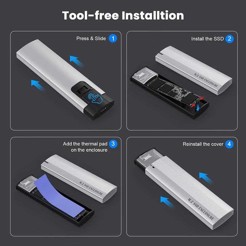 M.2 NVME PCIe /NGFF SATA Dual Protocol SSD Case 10Gbps External Hard Drive Case USB Type C Enclosure Supports M And B&M Keys
