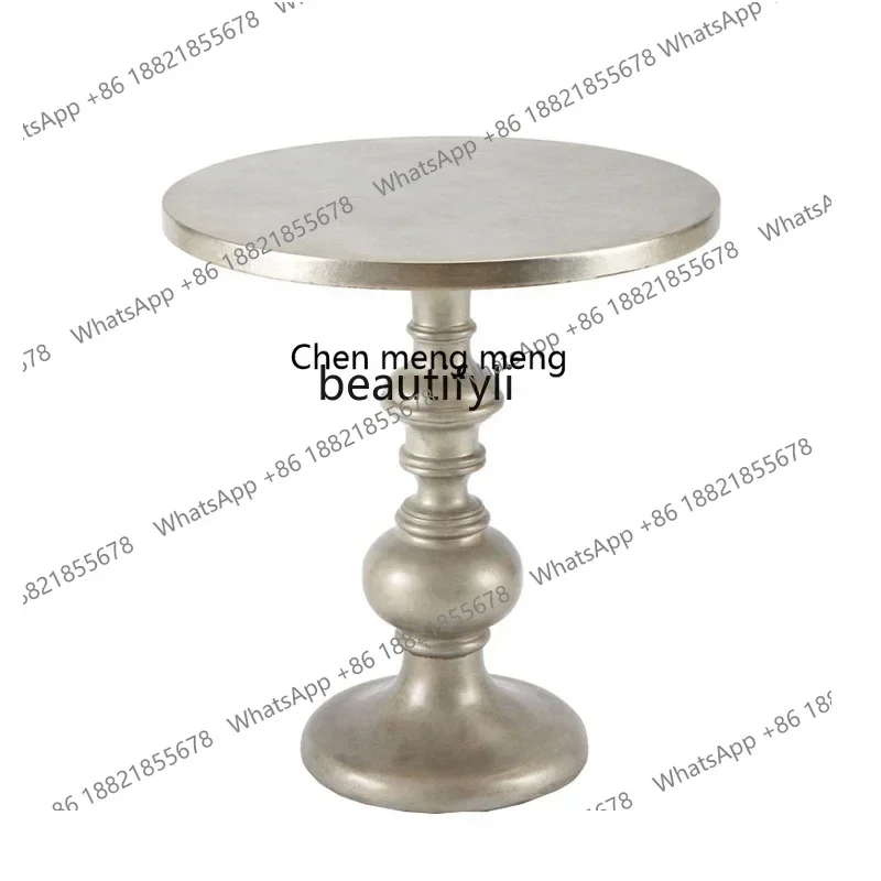 X   CQYAmerican solid wood creative bedroom balcony retro silver coffee table living room sofa round corner table