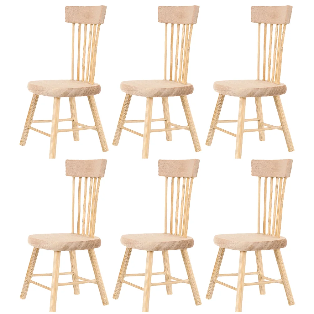 6 Pcs Baby Toy Wooden Chair Model Mini House Accessory Furniture Miniature