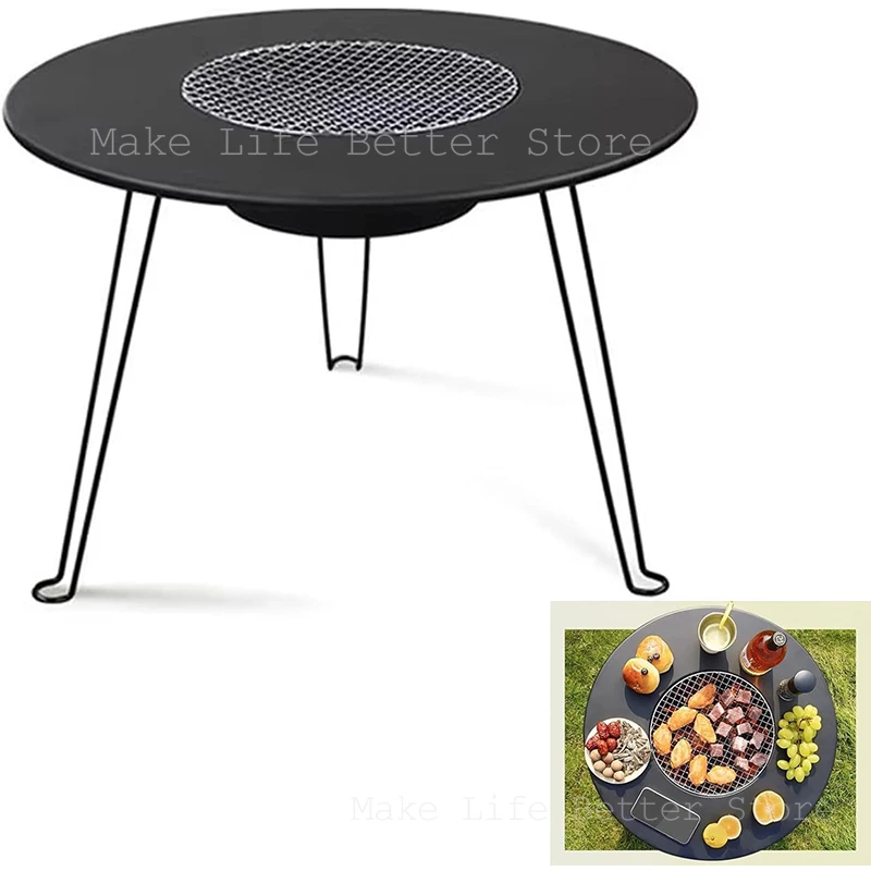 Round Table Stove Folding Barbecue Furnace Portable Camping BBQ Charcoal Grill With Storage Bag Patio Tea Boiling