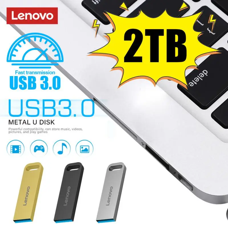 Lenovo USB Flash Drive 2TB Metal Real Capacity High Speed Memory Stick USB3.0 Flash Pen Drive Business Gift Storage U Disk