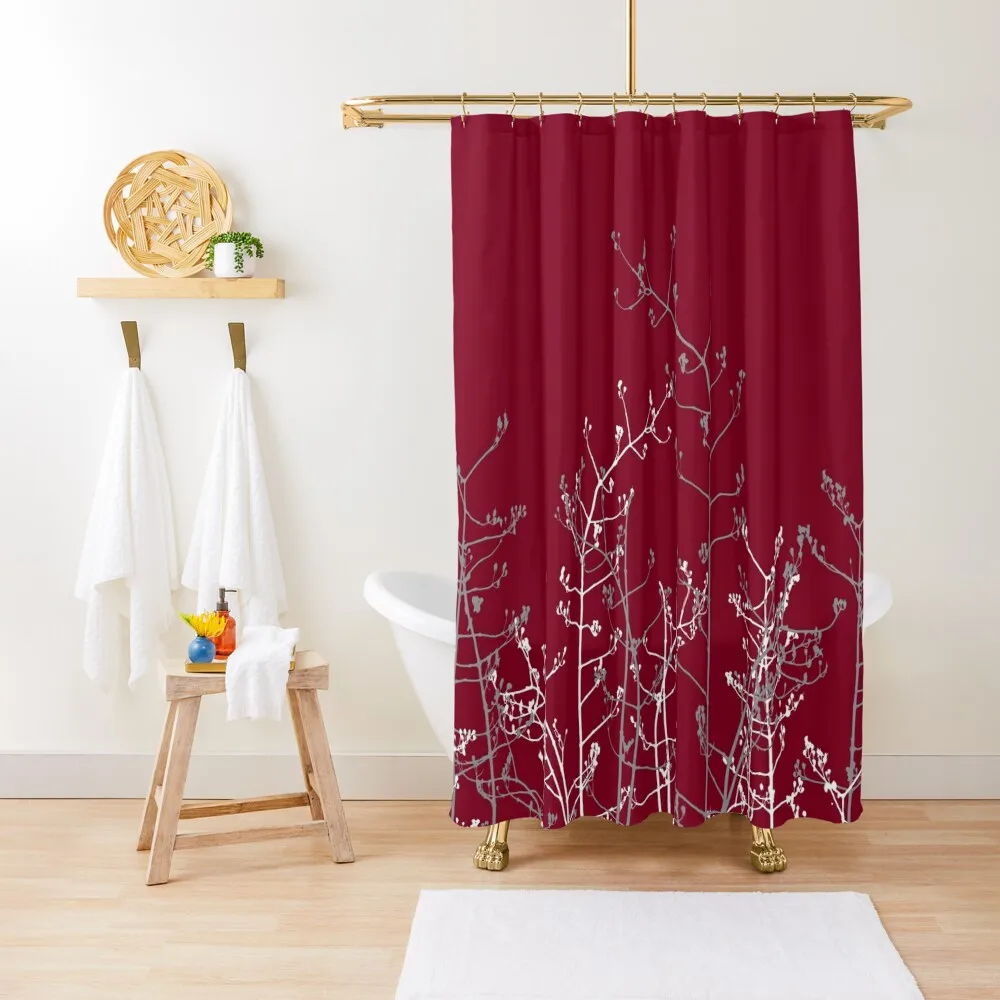 

Burgundy Abstract Jasmine Flower Branches Shower Curtain For Bathrooms For The Bathroom Curtain