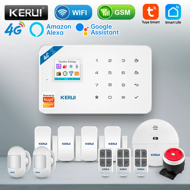 

KERUI умная домашняя сигнализация 4G датчик движения для окон/дверей сирена комплекты системы безопасности Tuya Smart APP управление WIFI GSM противоугонная W184