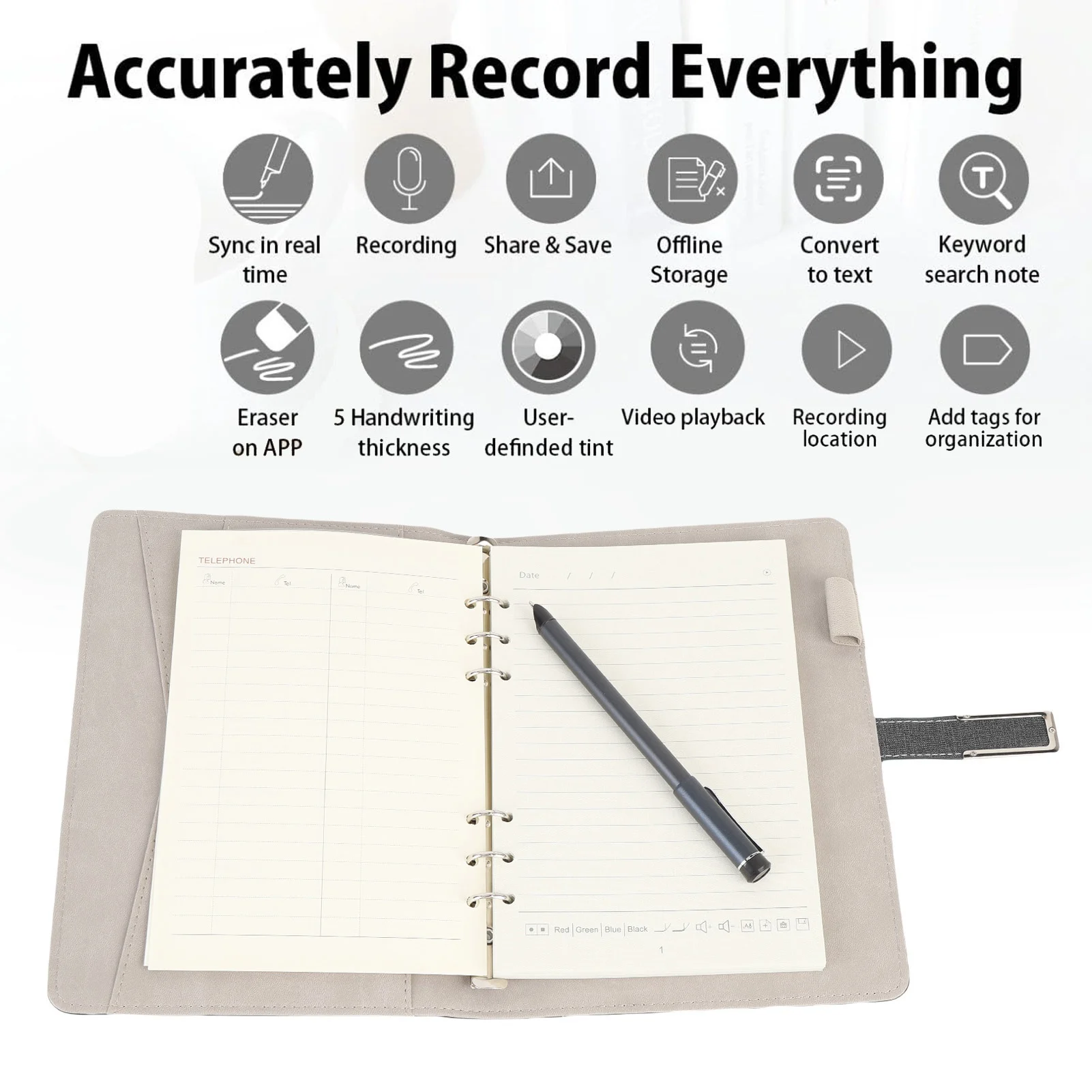 Digital Smart Pen Notebook Set Bluetooth OCR Real Time Sync Handwriting to Text Drawing Study Notes for Android Phone Tablet