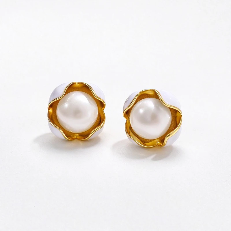 925 Silver Roman Letter Stud Earrings for Women Exaggerated Simple Design Freshwater Pearl Wedding Holiday Jewelry Gifts