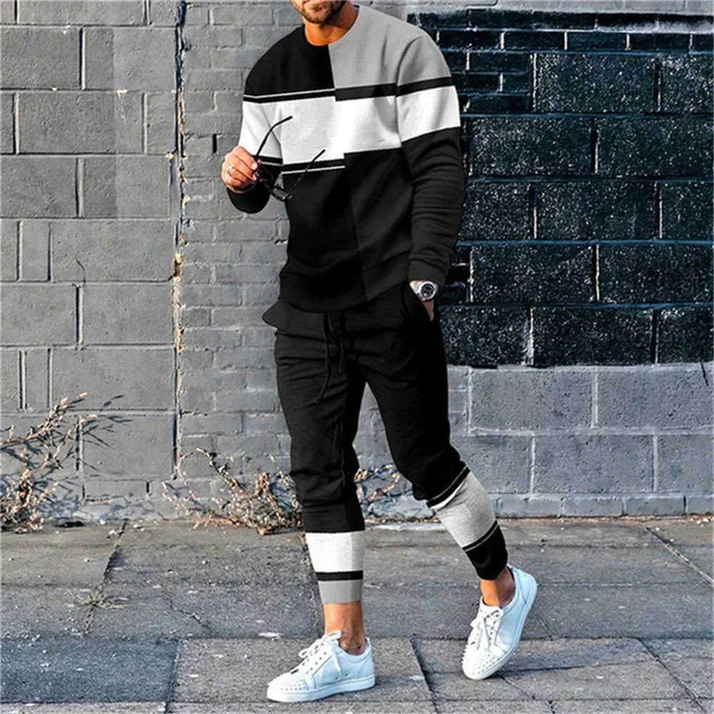 

2023 New Men's 2 Piece Set Trousers Tracksuit 3D Printed Autumn Joggers Long Sleeve T Shirt+Pants Casual Street Sport Clothes