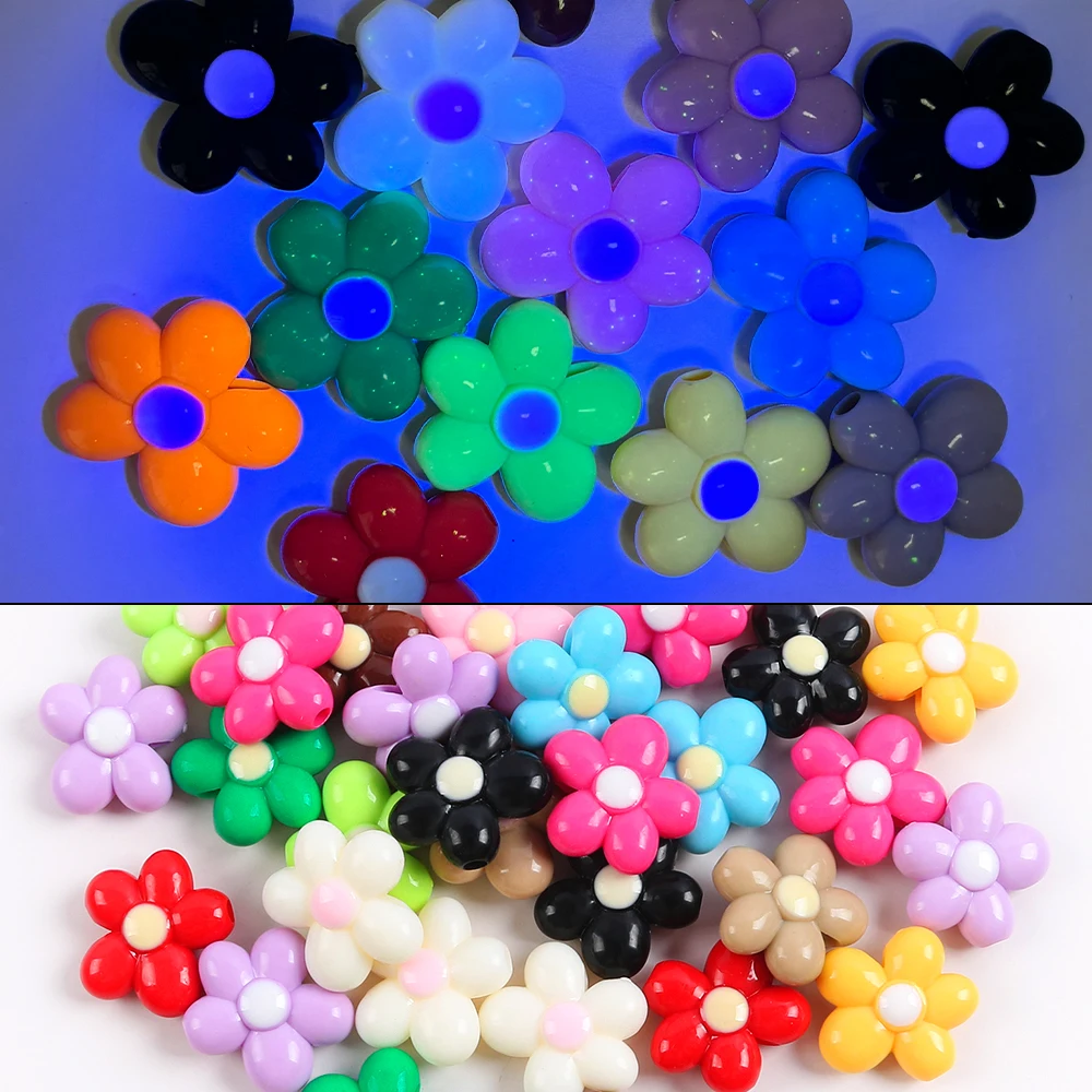 5pcs 20mm Colorful Acrylic Beads for Jewelry Making Flat Flower Shape Loose Spacer Beads DIY Bracelet Necklace Children Beads