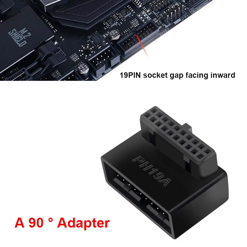 Adaptateur d'extension de carte mère d'ordinateur de bureau, prise USB 3.0, 19 broches, 20 broches, 90 encoche résistante, tête de convertisseur, connecteur