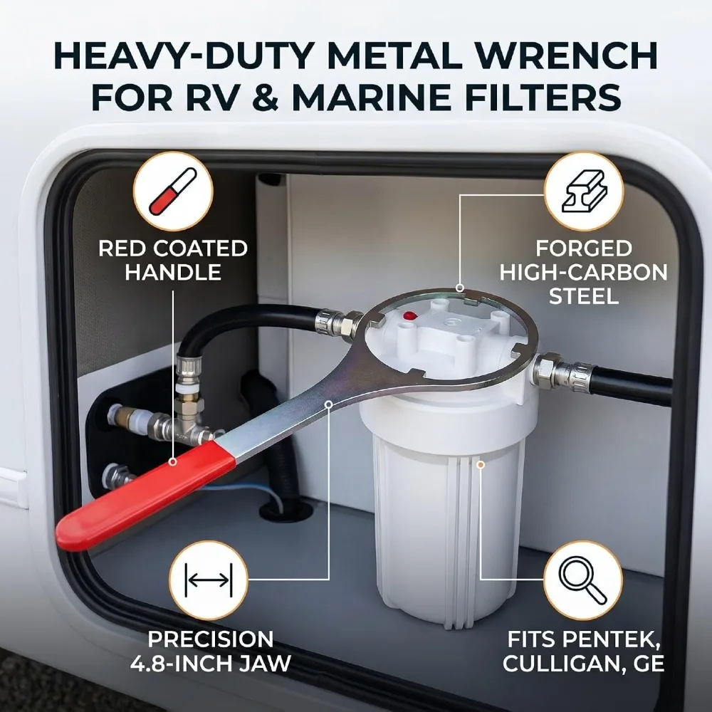 High Carbon Steel Water Filter Wrench Forged Construction Silver Filter Housing Wrench 4.8 Inch Inner Diameter