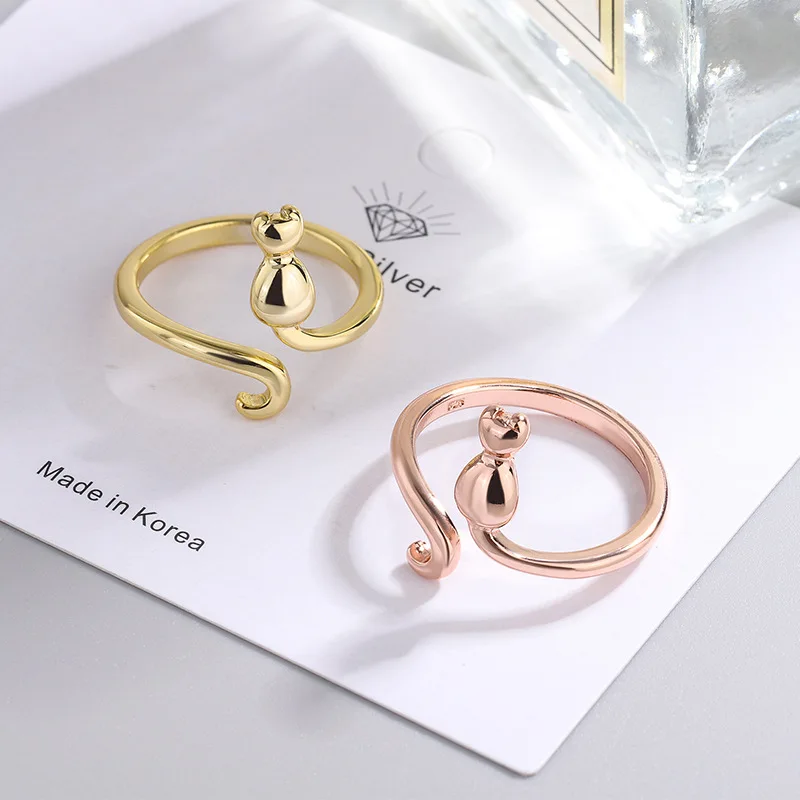 

925 Sterling Silver Cat Adjustable Finger Rings For Women Wedding Female Luxury Jewelry Accessories Promotions