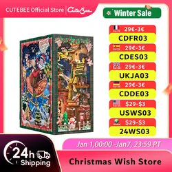 CUTEBEE DIY Christmas Wish Store Book Nook Kit Miniaturowy domek dla lalek z lekką osłoną przeciwpyłową Wkładka do półki na prezent na Boże Narodzenie