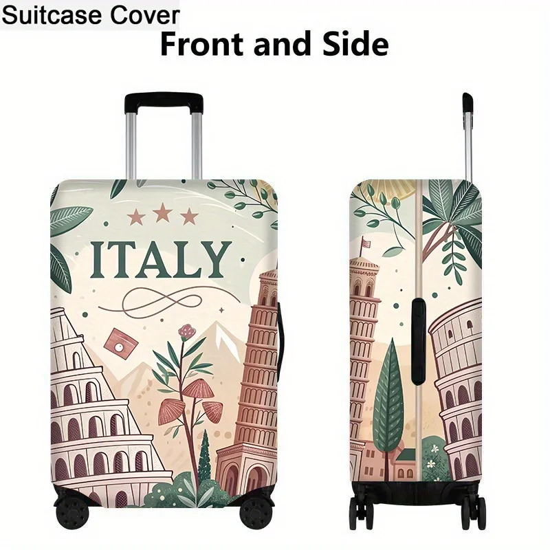 Pokrowiec na walizkę z motywem Włoch, biały ochraniacz na bagaż z Kołoseum, wieżą giętą w Pizie i wulkanem, wytrzymały poliester