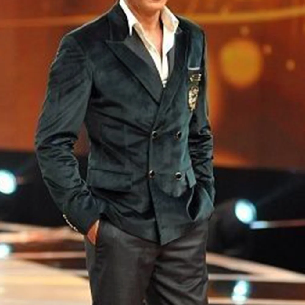 

Men Velvet Suit Jacket Double Breasted Peak Lapel Slim Fit Comfortable Elegant Blazer Casual Fashion Business Formal Coat Menswe