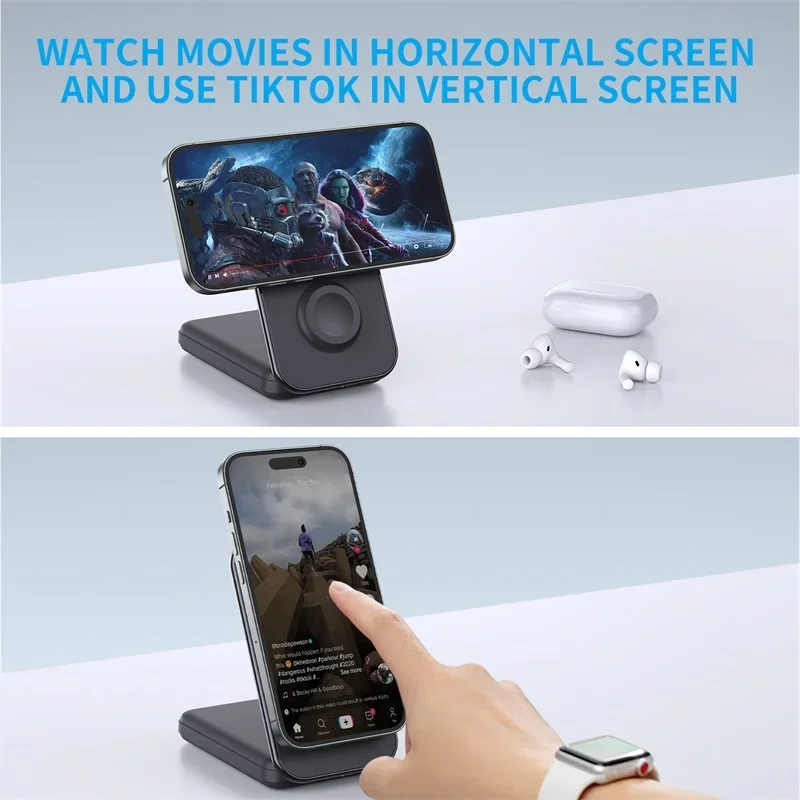 Wireless Power Bank3-in-1 Foldable Charging Stand Magnetic Fast Charger For Apple Watch Airpods iPhone External Spare Battery